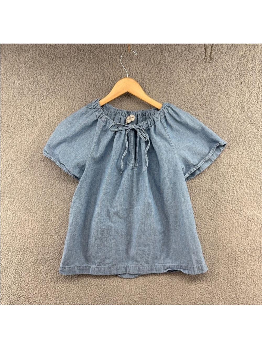 J crew denim chambray tie neck blouse size small 100% cotton